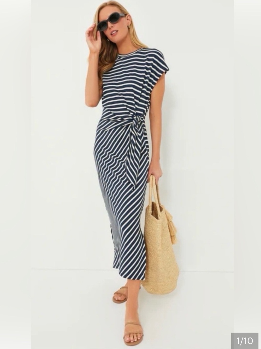 Apiece Apart Navy & White Striped Tie-Waist Maxi Skirt